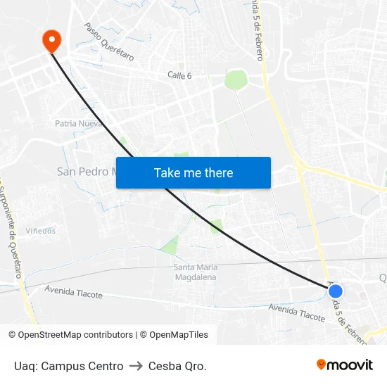 Uaq: Campus Centro to Cesba Qro. map