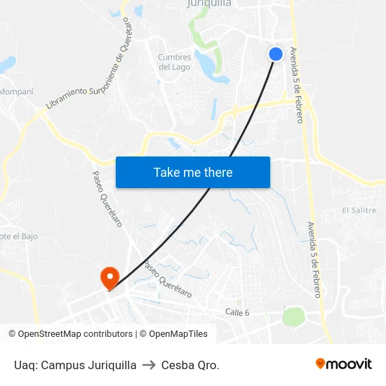 Uaq: Campus Juriquilla to Cesba Qro. map