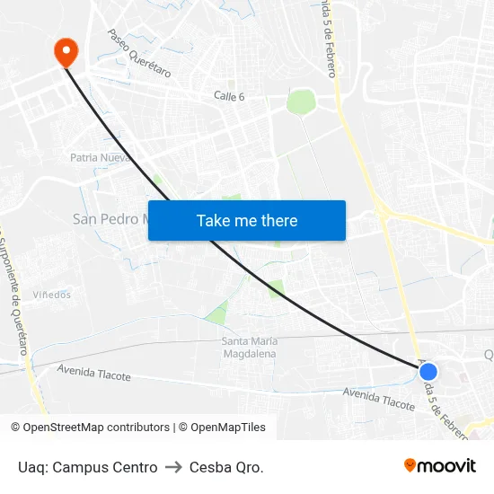 Uaq: Campus Centro to Cesba Qro. map