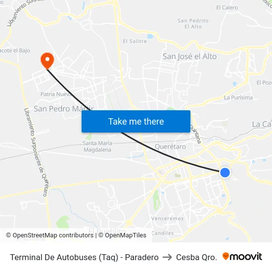 Terminal De Autobuses (Taq) - Paradero to Cesba Qro. map