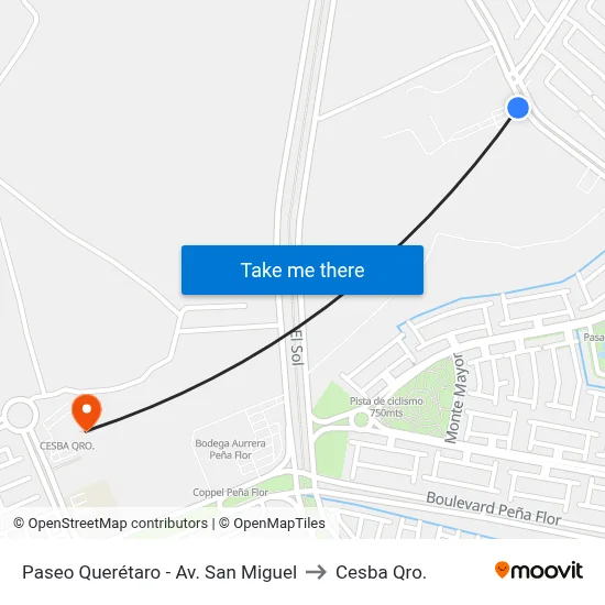 Paseo Querétaro - Av. San Miguel to Cesba Qro. map