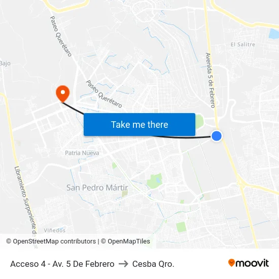 Acceso 4 - Av. 5 De Febrero to Cesba Qro. map
