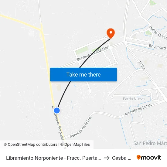 Libramiento Norponiente - Fracc. Puerta Verona to Cesba Qro. map