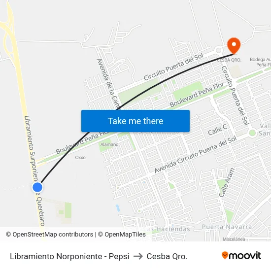 Libramiento Norponiente - Pepsi to Cesba Qro. map