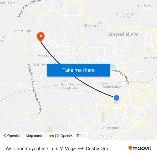 Av. Constituyentes - Luis M Vega to Cesba Qro. map