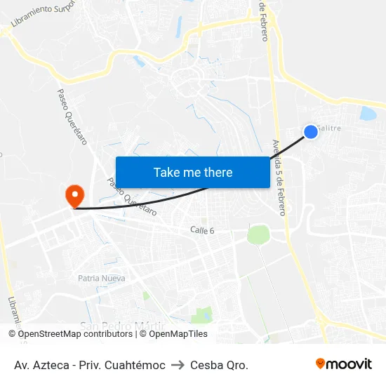 Av. Azteca - Priv. Cuahtémoc to Cesba Qro. map