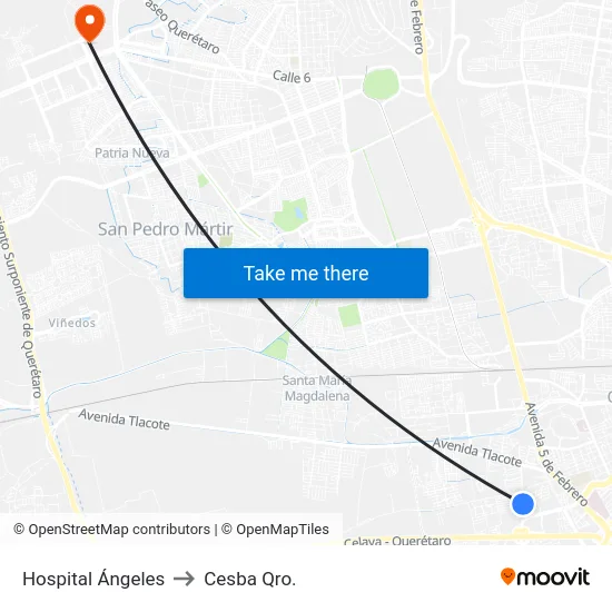 Hospital Ángeles to Cesba Qro. map