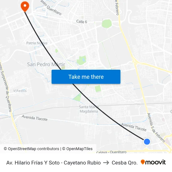 Av. Hilario Frías Y Soto - Cayetano Rubio to Cesba Qro. map