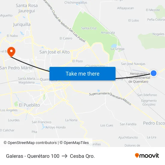 Galeras - Querétaro 100 to Cesba Qro. map