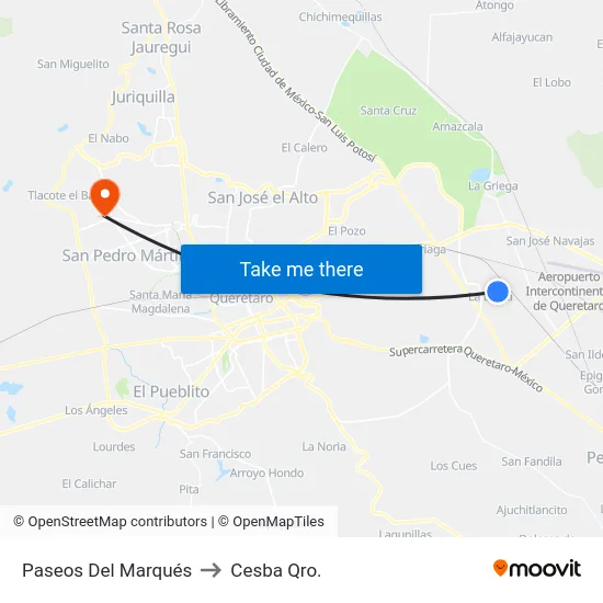Paseos Del Marqués to Cesba Qro. map