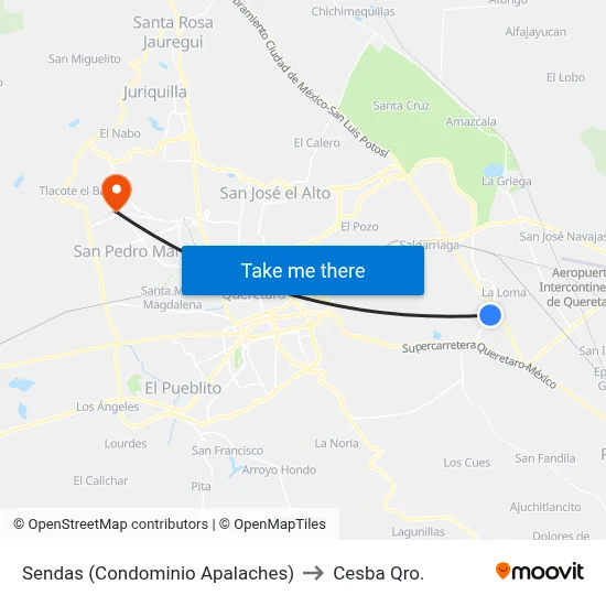 Sendas (Condominio Apalaches) to Cesba Qro. map