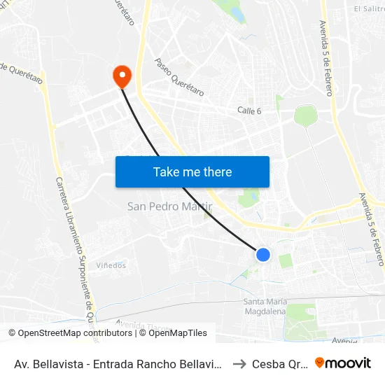 Av. Bellavista - Entrada Rancho Bellavista to Cesba Qro. map