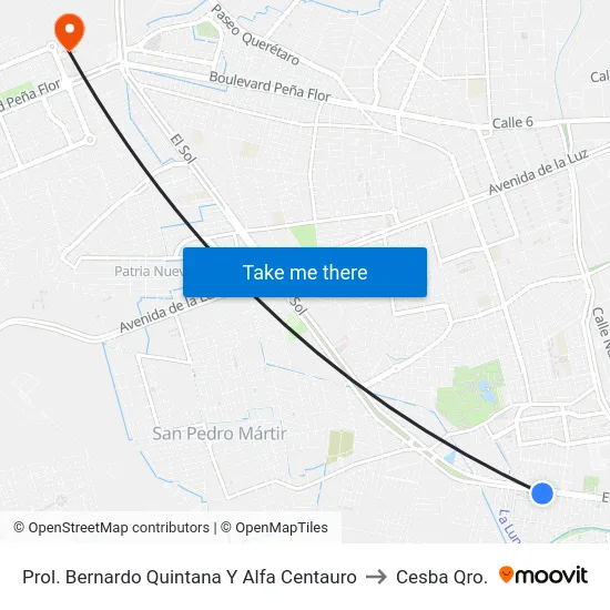 Prol. Bernardo Quintana Y Alfa Centauro to Cesba Qro. map