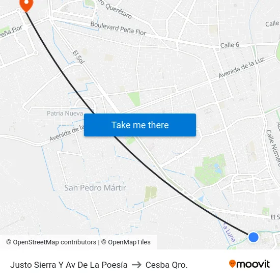 Justo Sierra Y Av De La Poesía to Cesba Qro. map