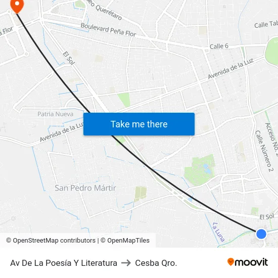 Av De La Poesía Y Literatura to Cesba Qro. map