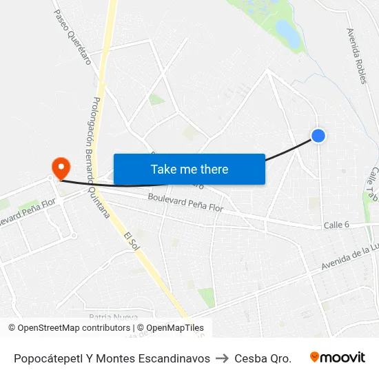 Popocátepetl Y Montes Escandinavos to Cesba Qro. map