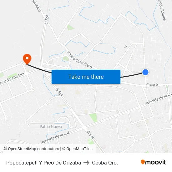 Popocatépetl Y Pico De Orizaba to Cesba Qro. map