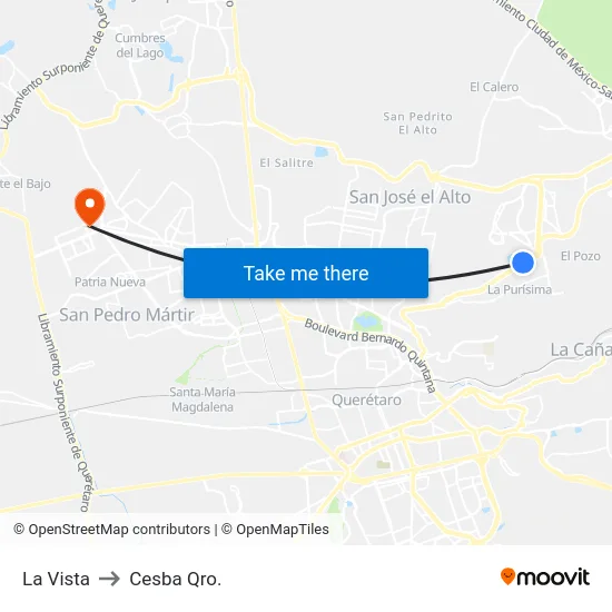 La Vista to Cesba Qro. map