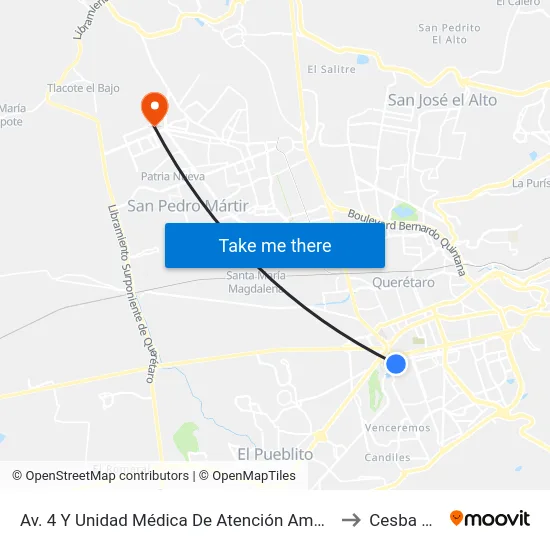 Av. 4 Y Unidad Médica De Atención Ambulatoria to Cesba Qro. map
