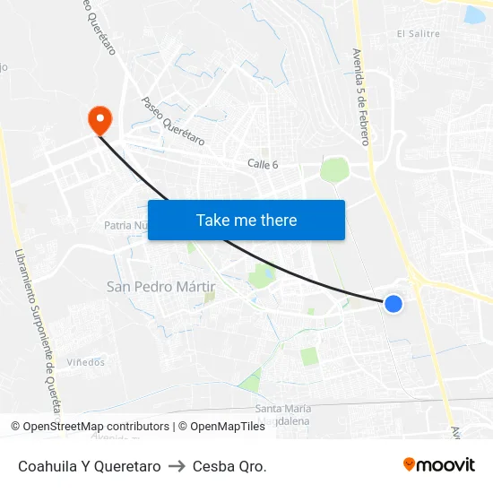 Coahuila Y Queretaro to Cesba Qro. map