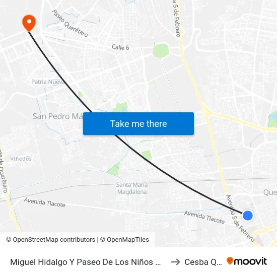 Miguel Hidalgo Y Paseo De Los Niños Heroes to Cesba Qro. map