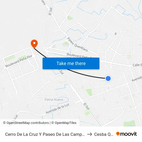 Cerro De La Cruz Y Paseo De Las Campanas to Cesba Qro. map