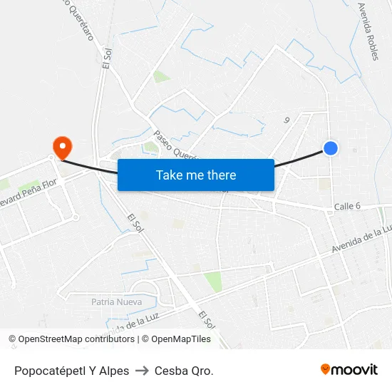 Popocatépetl Y Alpes to Cesba Qro. map