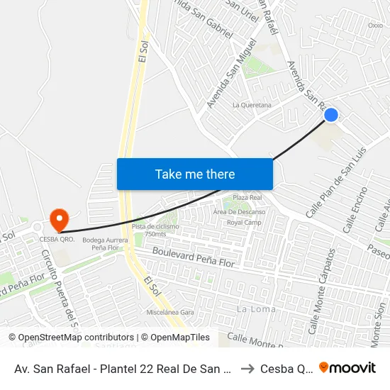 Av. San Rafael - Plantel 22 Real De San Miguel to Cesba Qro. map