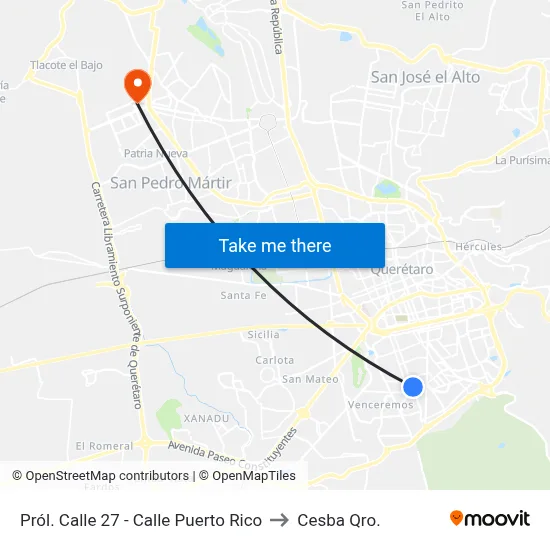 Pról. Calle 27 - Calle Puerto Rico to Cesba Qro. map