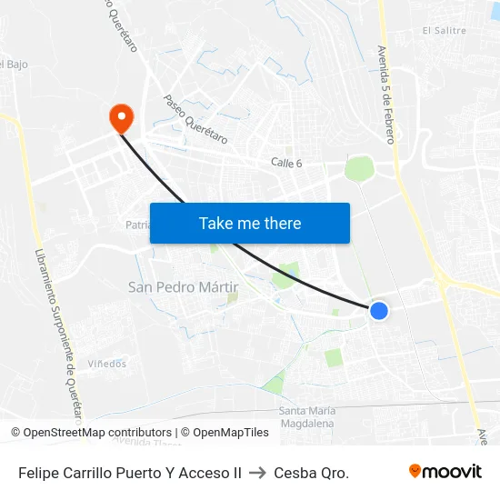 Felipe Carrillo Puerto Y Acceso II to Cesba Qro. map