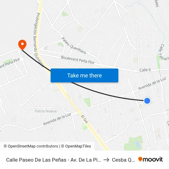 Calle Paseo De Las Peñas - Av. De La Piedra to Cesba Qro. map