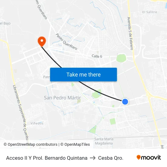 Acceso II Y Prol. Bernardo Quintana to Cesba Qro. map