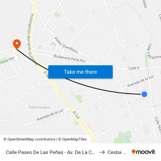 Calle Paseo De Las Peñas - Av. De La Cascada to Cesba Qro. map