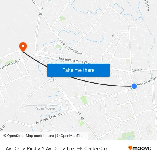 Av. De La Piedra Y Av. De La Luz to Cesba Qro. map
