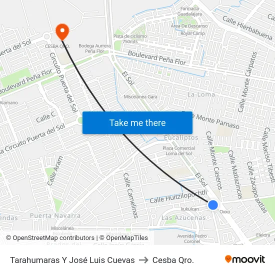 Tarahumaras Y José Luis Cuevas to Cesba Qro. map