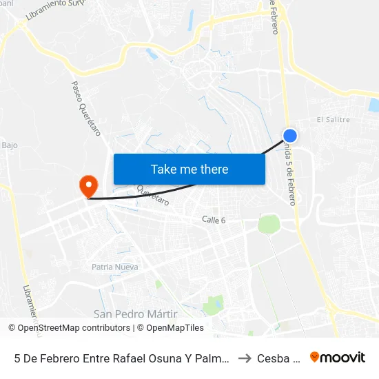 5 De Febrero Entre Rafael Osuna Y Palma Cocotera to Cesba Qro. map