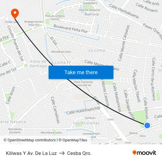 Kiliwas Y Av. De La Luz to Cesba Qro. map