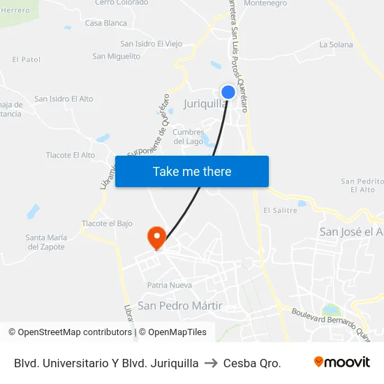 Blvd. Universitario Y Blvd. Juriquilla to Cesba Qro. map