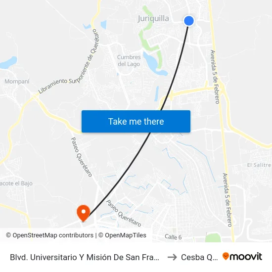 Blvd. Universitario Y Misión De San Francisco to Cesba Qro. map