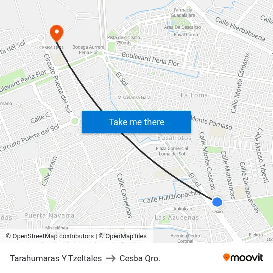 Tarahumaras Y Tzeltales to Cesba Qro. map
