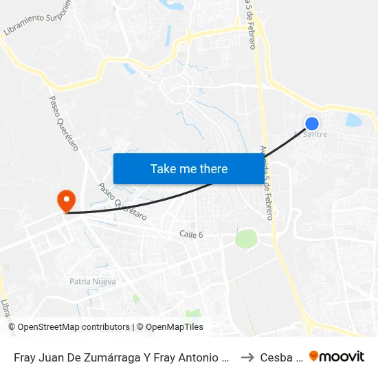 Fray Juan De Zumárraga Y Fray Antonio Margil De Jesús to Cesba Qro. map