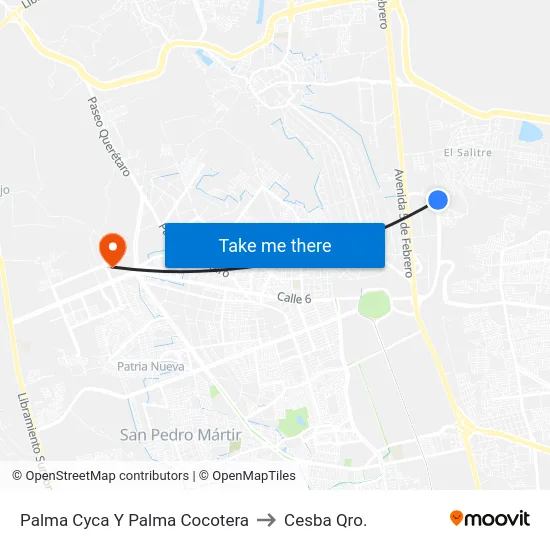Palma Cyca Y Palma Cocotera to Cesba Qro. map