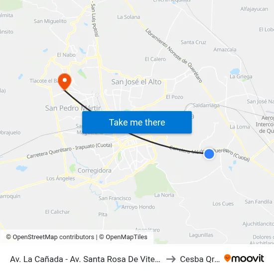 Av. La Cañada - Av. Santa Rosa De Viterbo to Cesba Qro. map