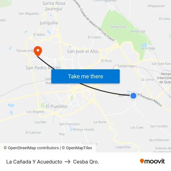 La Cañada Y Acueducto to Cesba Qro. map