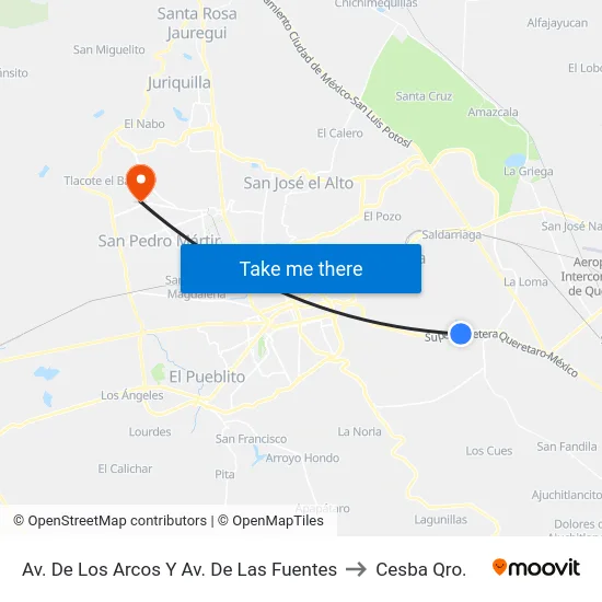 Av. De Los Arcos Y Av. De Las Fuentes to Cesba Qro. map