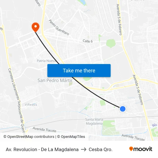 Av. Revolucion - De La Magdalena to Cesba Qro. map