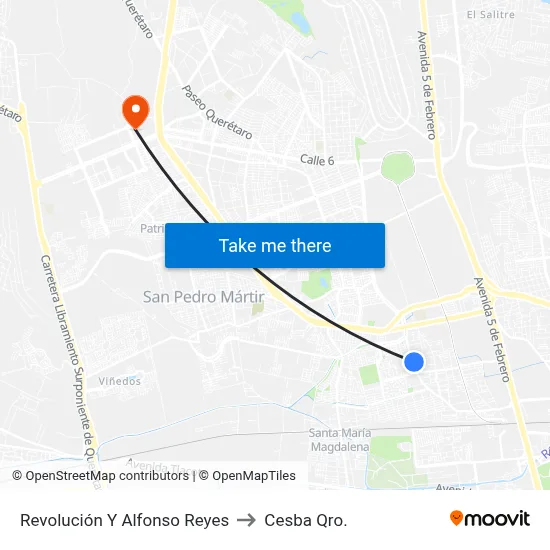 Revolución Y Alfonso Reyes to Cesba Qro. map