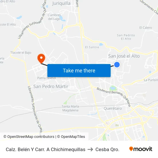Calz. Belén Y Carr. A Chichimequillas to Cesba Qro. map