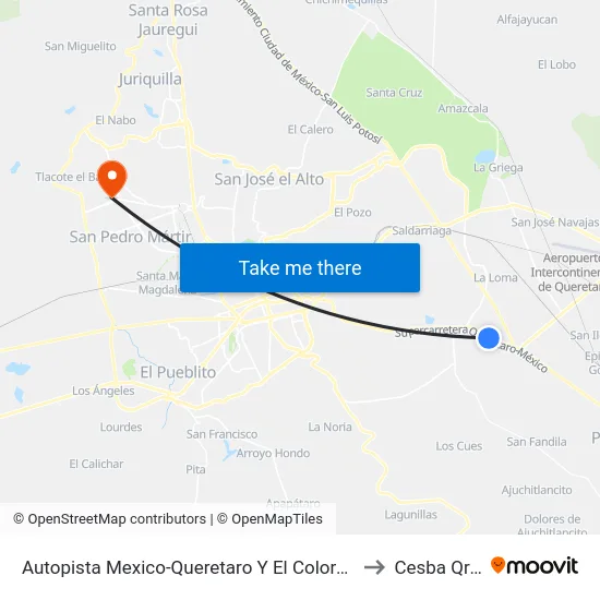 Autopista Mexico-Queretaro Y El Colorado to Cesba Qro. map