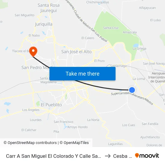 Carr A San Miguel El Colorado Y Calle San Juan Del Río to Cesba Qro. map